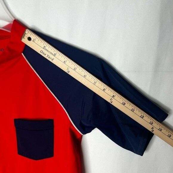 Lands’ End Short Sleeve Blue Red Rashguard Swim Shirt. Size L - Picture 7 of 13